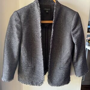 Ann Taylor Gray Blazer with Collarless Design and Textured Fabric
